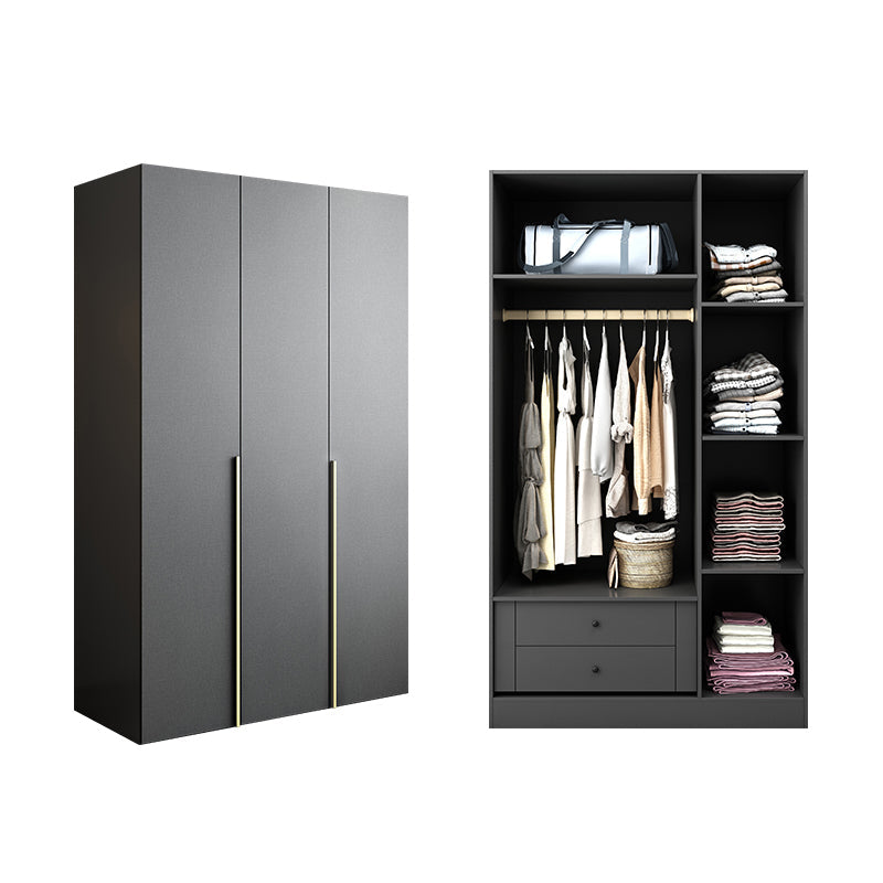 Black Storage Cabinet with Garment Rod Modern Manufactured Wood Cabinet for Bedroom