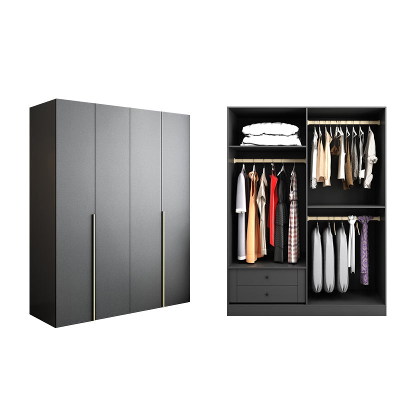 Black Storage Cabinet with Garment Rod Modern Manufactured Wood Cabinet for Bedroom