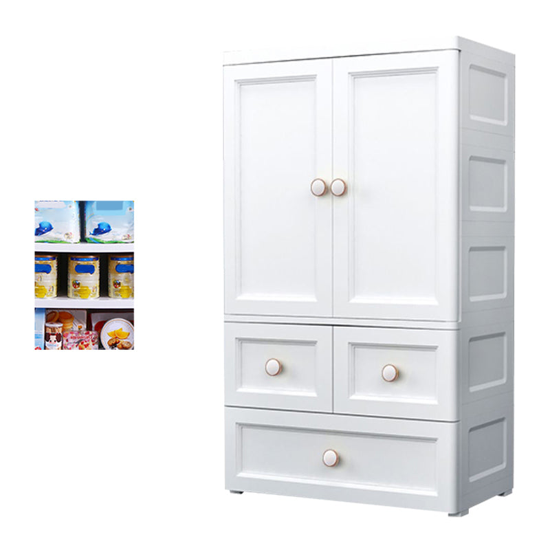 White and Grey Wardrobe Armoire Contemporary Plastic Wardrobe White 3 Without Clothing Rod Clearhalo 'Armoires & Wardrobes' 'armoires_wardrobes' 'Bedroom Furniture' 'furn' 'furn_armoires_wardrobes' 'Furniture' 5721684