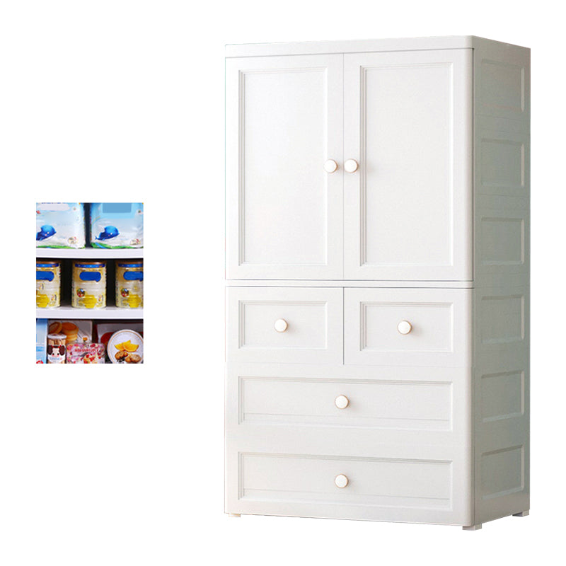 White and Grey Wardrobe Armoire Contemporary Plastic Wardrobe White 4 Without Clothing Rod Clearhalo 'Armoires & Wardrobes' 'armoires_wardrobes' 'Bedroom Furniture' 'furn' 'furn_armoires_wardrobes' 'Furniture' 5721686