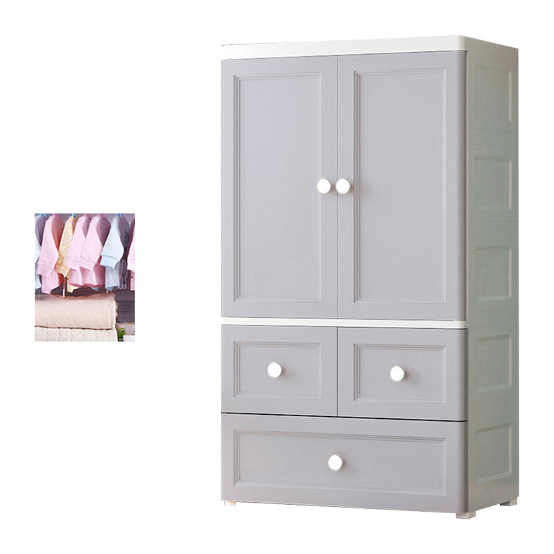 White and Grey Wardrobe Armoire Contemporary Plastic Wardrobe Gray-White 3 With Clothing Rod Clearhalo 'Armoires & Wardrobes' 'armoires_wardrobes' 'Bedroom Furniture' 'furn' 'furn_armoires_wardrobes' 'Furniture' 5721691
