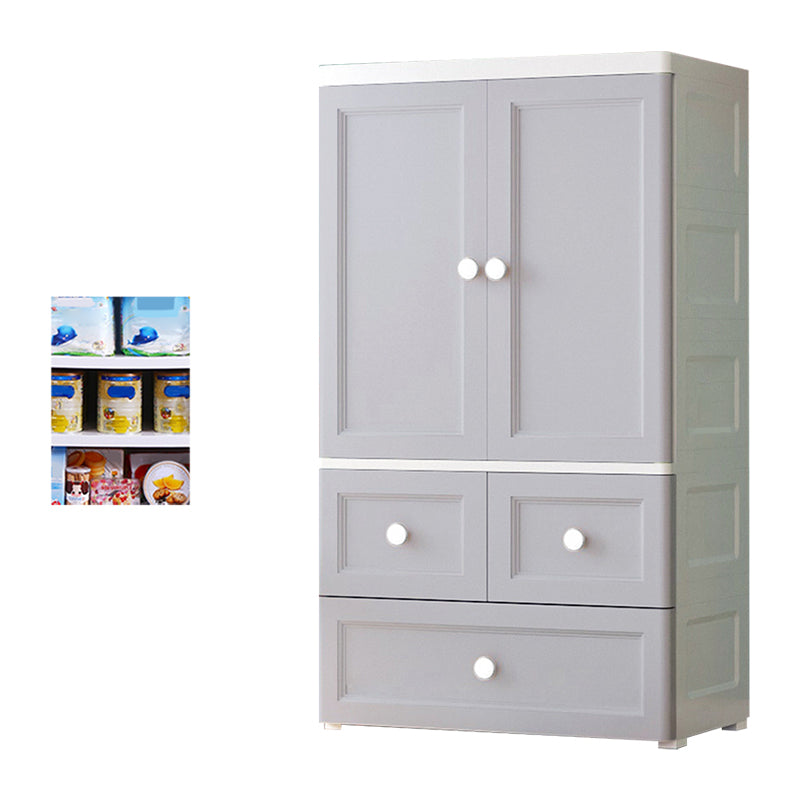 White and Grey Wardrobe Armoire Contemporary Plastic Wardrobe Gray-White 3 Without Clothing Rod Clearhalo 'Armoires & Wardrobes' 'armoires_wardrobes' 'Bedroom Furniture' 'furn' 'furn_armoires_wardrobes' 'Furniture' 5721693