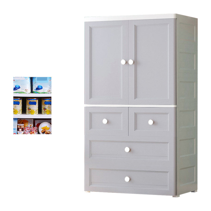White and Grey Wardrobe Armoire Contemporary Plastic Wardrobe Gray-White 4 Without Clothing Rod Clearhalo 'Armoires & Wardrobes' 'armoires_wardrobes' 'Bedroom Furniture' 'furn' 'furn_armoires_wardrobes' 'Furniture' 5721695