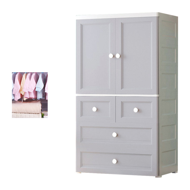 White and Grey Wardrobe Armoire Contemporary Plastic Wardrobe Gray-White 4 With Clothing Rod Clearhalo 'Armoires & Wardrobes' 'armoires_wardrobes' 'Bedroom Furniture' 'furn' 'furn_armoires_wardrobes' 'Furniture' 5721697