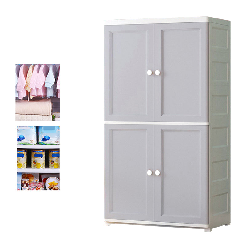 White and Grey Wardrobe Armoire Contemporary Plastic Wardrobe Gray-White Drawer Not Included With Clothing Rod Clearhalo 'Armoires & Wardrobes' 'armoires_wardrobes' 'Bedroom Furniture' 'furn' 'furn_armoires_wardrobes' 'Furniture' 5721699