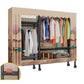 Black Steel Frame Wardrobe Modern Style Wardrobe Armoire with Caster Wheels