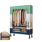 Black Steel Frame Wardrobe Modern Style Wardrobe Armoire with Caster Wheels