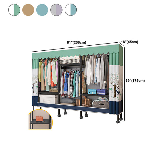 Armadio moderno del guardaroba a cornice in acciaio nera con ruote di caster