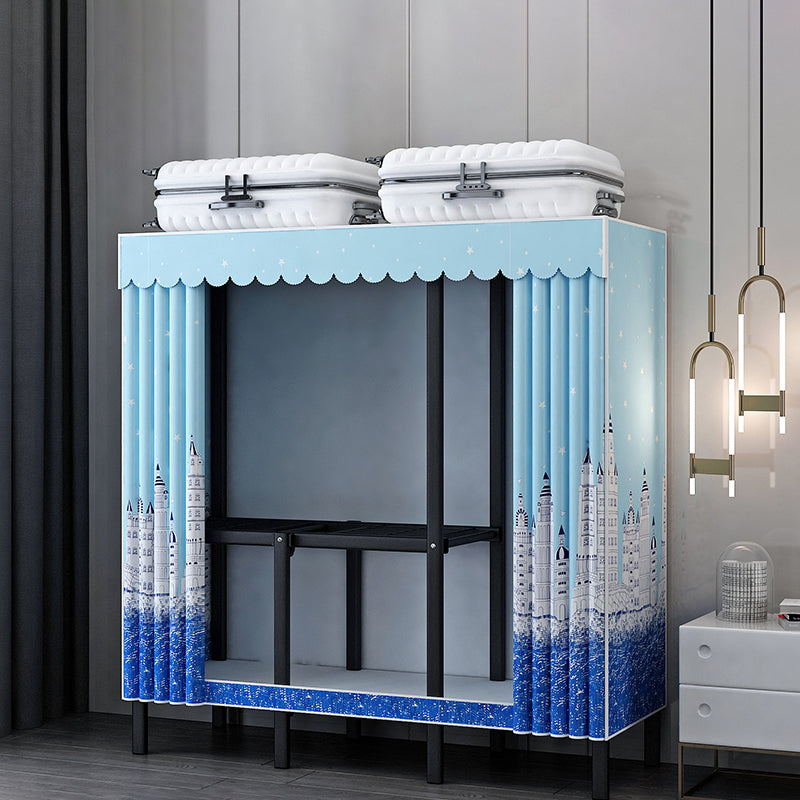 Black Steel Frame Wardrobe Contemporary Folding Wardrobe Armoire 47"L x 19"W x 68"H Blue Clearhalo 'Armoires & Wardrobes' 'armoires_wardrobes' 'Bedroom Furniture' 'furn' 'furn_armoires_wardrobes' 'Furniture' 5721813