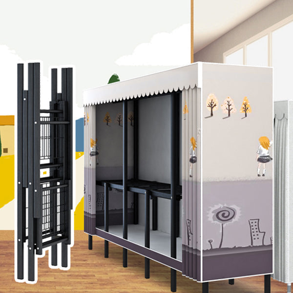 Black Steel Frame Wardrobe Contemporary Folding Wardrobe Armoire Clearhalo 'Armoires & Wardrobes' 'armoires_wardrobes' 'Bedroom Furniture' 'furn' 'furn_armoires_wardrobes' 'Furniture' 5721814