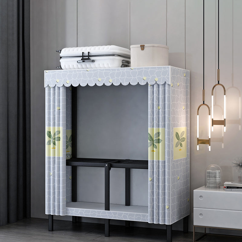 Black Steel Frame Wardrobe Contemporary Folding Wardrobe Armoire 31.5"L x 19"W x 68"H Light Blue Clearhalo 'Armoires & Wardrobes' 'armoires_wardrobes' 'Bedroom Furniture' 'furn' 'furn_armoires_wardrobes' 'Furniture' 5721819