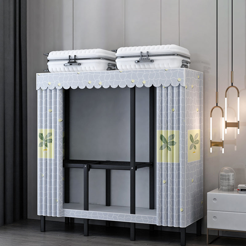 Black Steel Frame Wardrobe Contemporary Folding Wardrobe Armoire 47"L x 19"W x 68"H Light Blue Clearhalo 'Armoires & Wardrobes' 'armoires_wardrobes' 'Bedroom Furniture' 'furn' 'furn_armoires_wardrobes' 'Furniture' 5721820