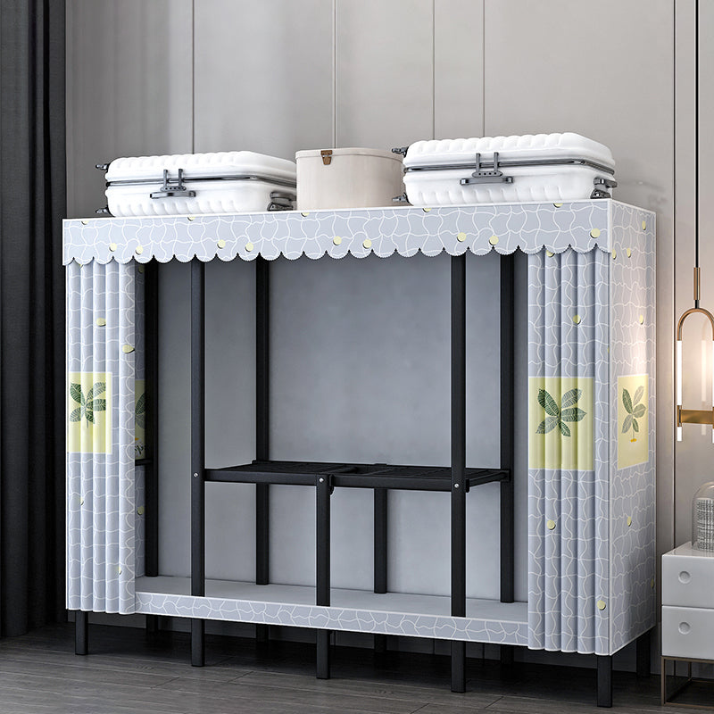 Black Steel Frame Wardrobe Contemporary Folding Wardrobe Armoire 63"L x 19"W x 68"H Light Blue Clearhalo 'Armoires & Wardrobes' 'armoires_wardrobes' 'Bedroom Furniture' 'furn' 'furn_armoires_wardrobes' 'Furniture' 5721822