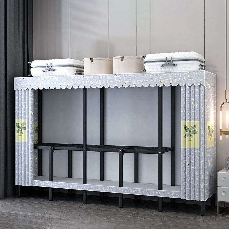Black Steel Frame Wardrobe Contemporary Folding Wardrobe Armoire 79"L x 19"W x 68"H Light Blue Clearhalo 'Armoires & Wardrobes' 'armoires_wardrobes' 'Bedroom Furniture' 'furn' 'furn_armoires_wardrobes' 'Furniture' 5721825
