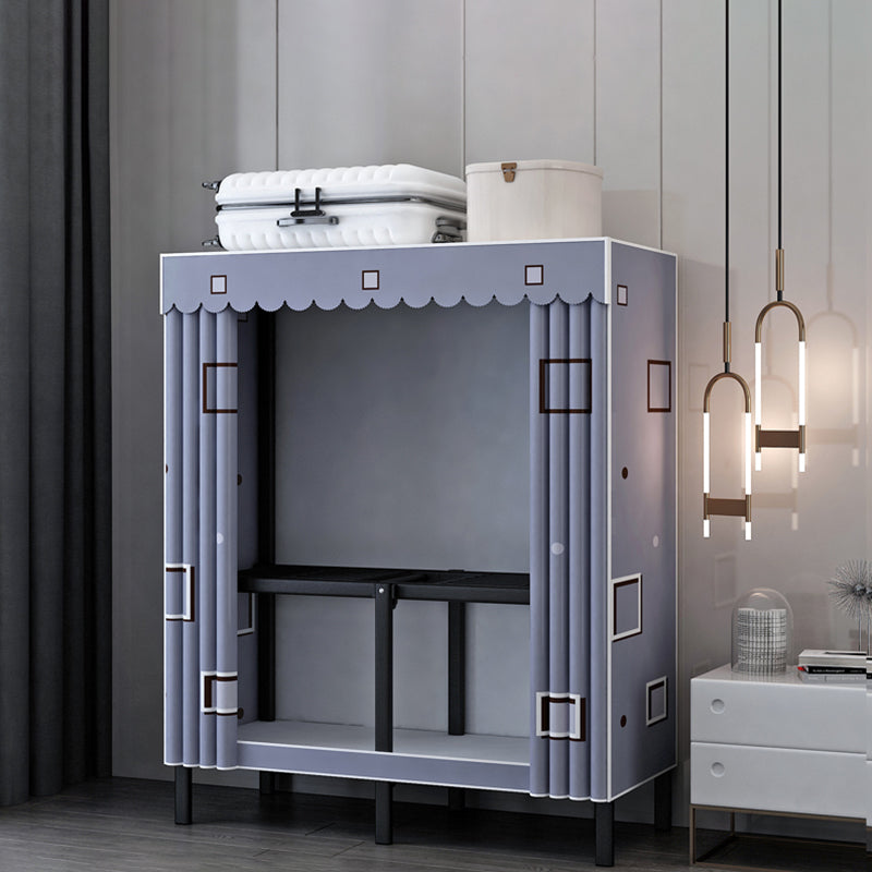 Black Steel Frame Wardrobe Contemporary Folding Wardrobe Armoire 31.5"L x 19"W x 68"H Purple Clearhalo 'Armoires & Wardrobes' 'armoires_wardrobes' 'Bedroom Furniture' 'furn' 'furn_armoires_wardrobes' 'Furniture' 5721826