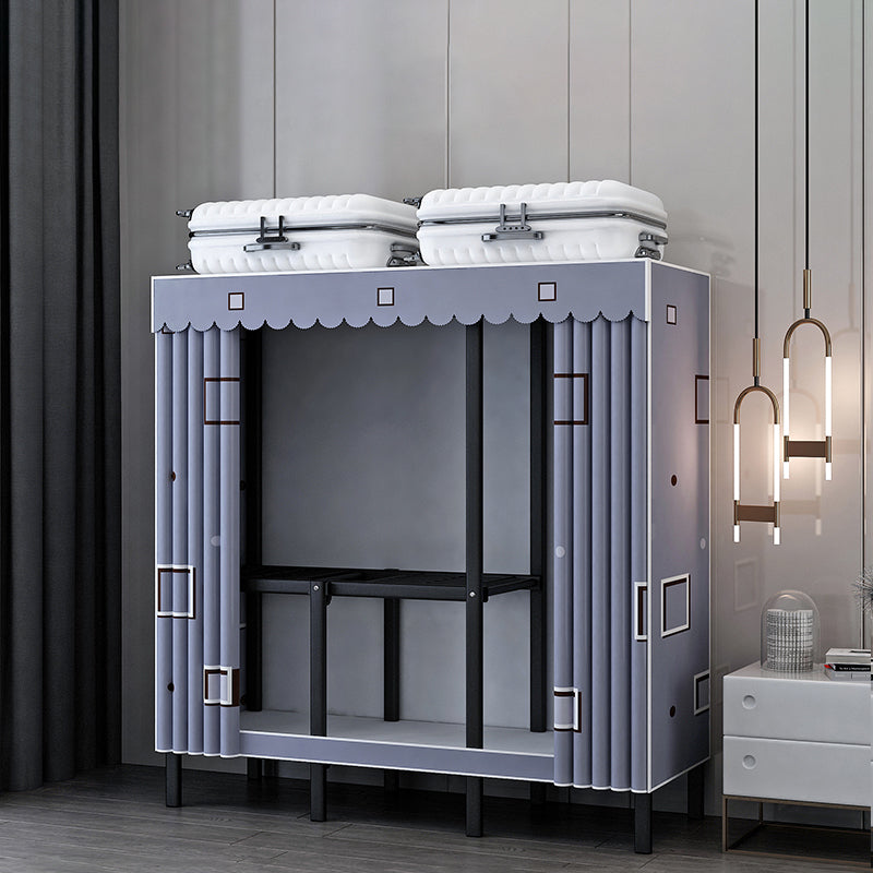 Black Steel Frame Wardrobe Contemporary Folding Wardrobe Armoire 47"L x 19"W x 68"H Purple Clearhalo 'Armoires & Wardrobes' 'armoires_wardrobes' 'Bedroom Furniture' 'furn' 'furn_armoires_wardrobes' 'Furniture' 5721829
