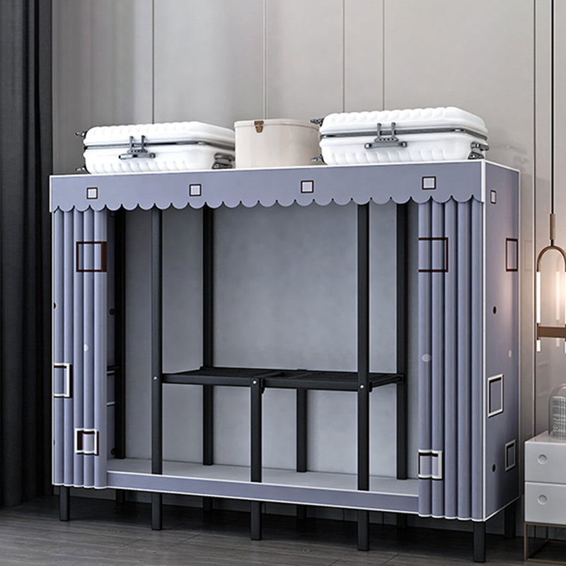Black Steel Frame Wardrobe Contemporary Folding Wardrobe Armoire 63"L x 19"W x 68"H Purple Clearhalo 'Armoires & Wardrobes' 'armoires_wardrobes' 'Bedroom Furniture' 'furn' 'furn_armoires_wardrobes' 'Furniture' 5721830