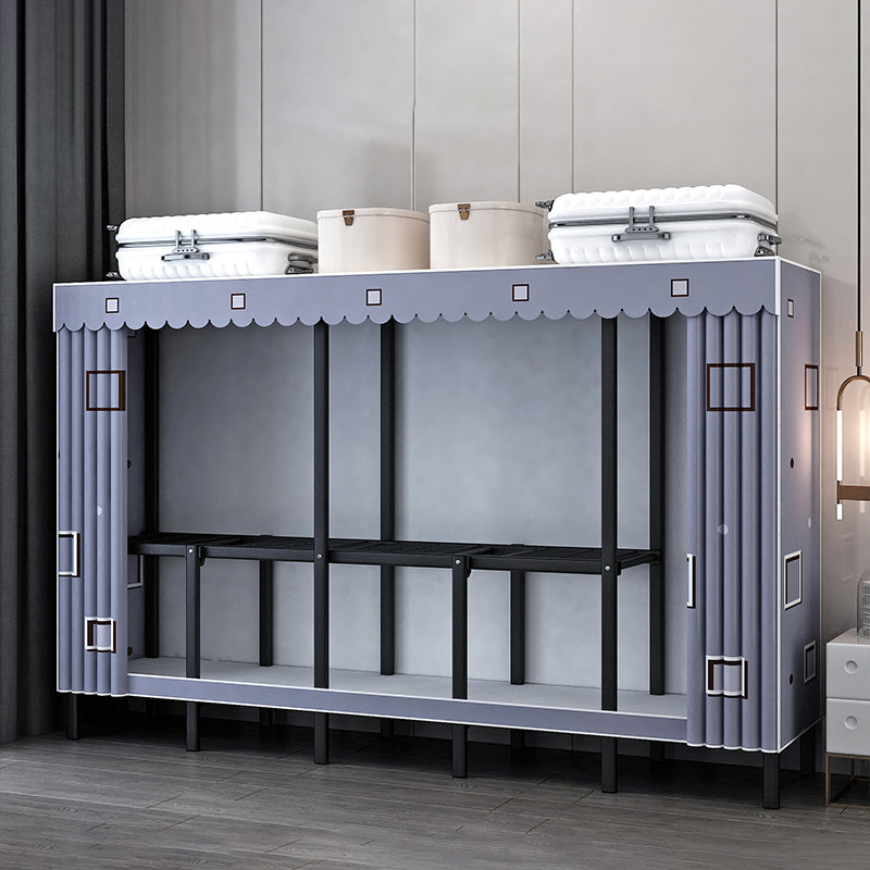 Black Steel Frame Wardrobe Contemporary Folding Wardrobe Armoire 79"L x 19"W x 68"H Purple Clearhalo 'Armoires & Wardrobes' 'armoires_wardrobes' 'Bedroom Furniture' 'furn' 'furn_armoires_wardrobes' 'Furniture' 5721833
