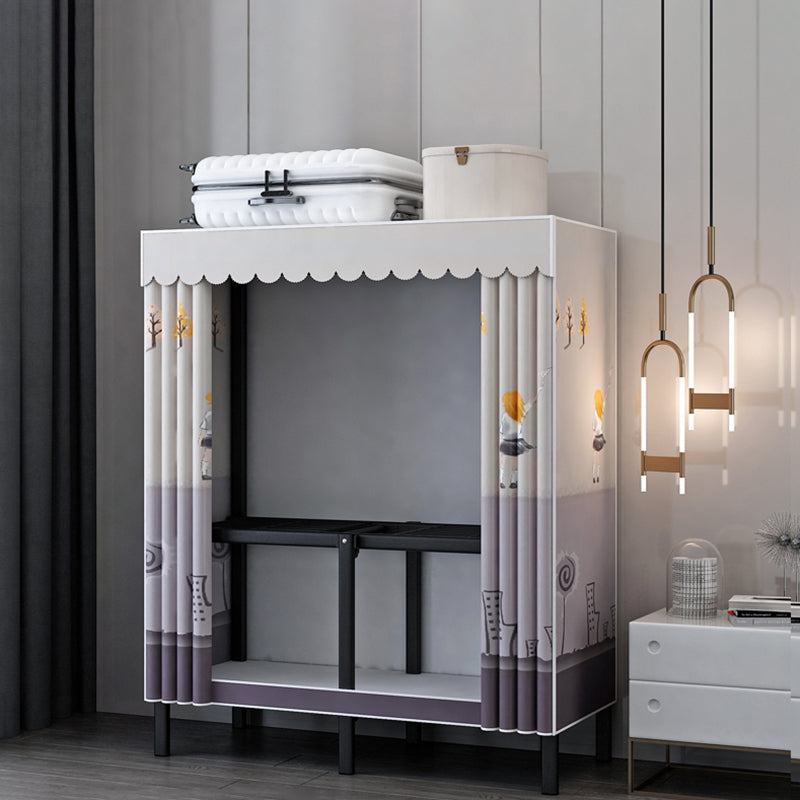 Black Steel Frame Wardrobe Contemporary Folding Wardrobe Armoire 31.5"L x 19"W x 68"H Gray Purple Clearhalo 'Armoires & Wardrobes' 'armoires_wardrobes' 'Bedroom Furniture' 'furn' 'furn_armoires_wardrobes' 'Furniture' 5721835