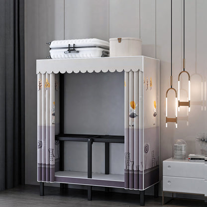 Black Steel Frame Wardrobe Contemporary Folding Wardrobe Armoire 31.5"L x 19"W x 68"H Gray Purple Clearhalo 'Armoires & Wardrobes' 'armoires_wardrobes' 'Bedroom Furniture' 'furn' 'furn_armoires_wardrobes' 'Furniture' 5721835