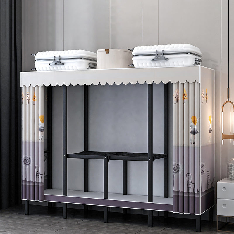 Black Steel Frame Wardrobe Contemporary Folding Wardrobe Armoire 63"L x 19"W x 68"H Gray Purple Clearhalo 'Armoires & Wardrobes' 'armoires_wardrobes' 'Bedroom Furniture' 'furn' 'furn_armoires_wardrobes' 'Furniture' 5721837