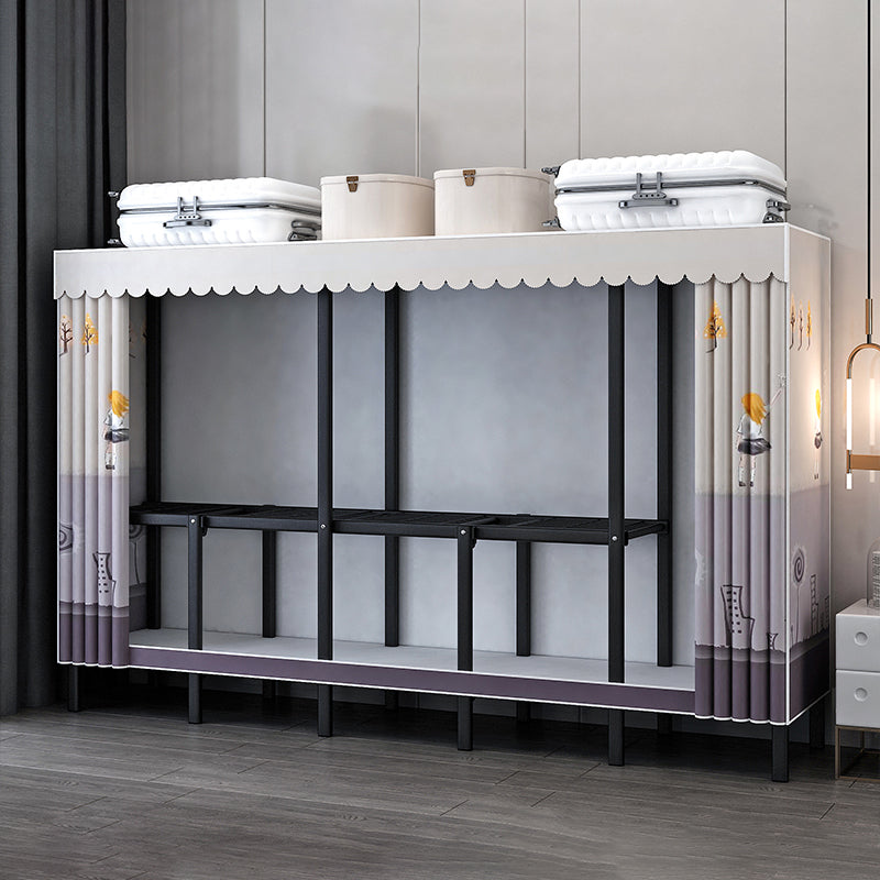 Black Steel Frame Wardrobe Contemporary Folding Wardrobe Armoire 79"L x 19"W x 68"H Gray Purple Clearhalo 'Armoires & Wardrobes' 'armoires_wardrobes' 'Bedroom Furniture' 'furn' 'furn_armoires_wardrobes' 'Furniture' 5721838