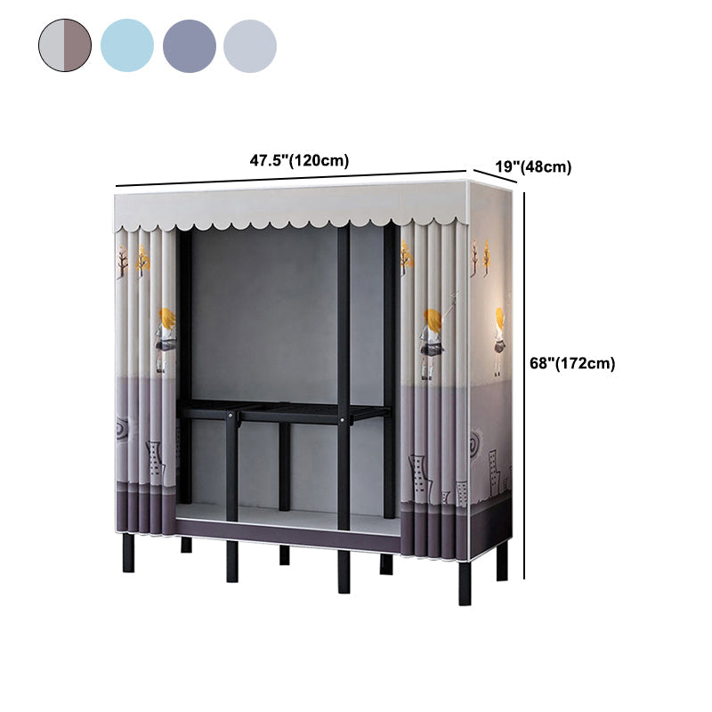 Black Steel Frame Wardrobe Contemporary Folding Wardrobe Armoire Clearhalo 'Armoires & Wardrobes' 'armoires_wardrobes' 'Bedroom Furniture' 'furn' 'furn_armoires_wardrobes' 'Furniture' 5721840