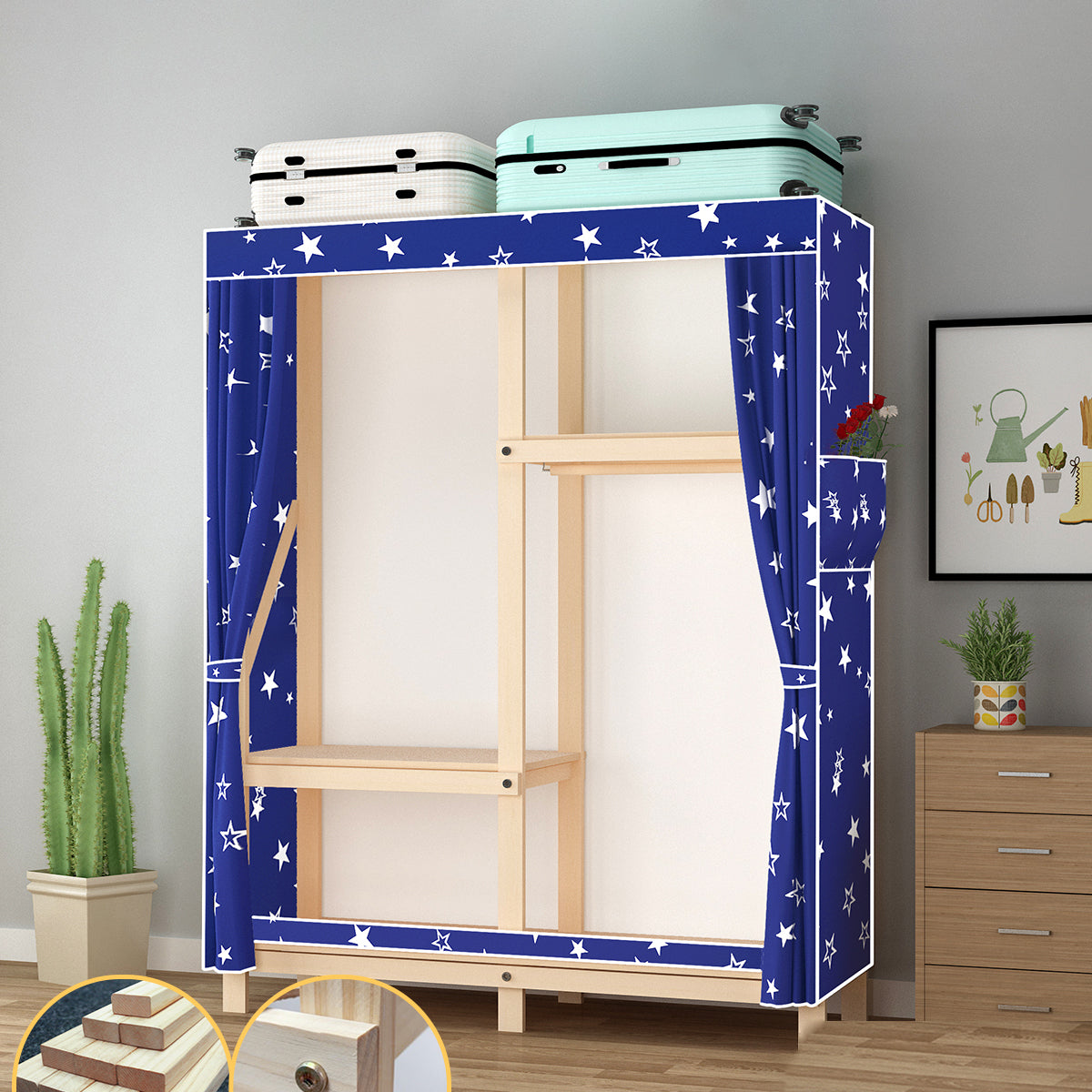 Contemporary Style Wardrobe Pine Solid Wood Wardrobe Closet with Legs