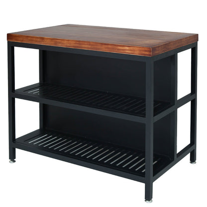 Industrial Stationary Kitchen Island Table Wood Kitchen Island Table with Open Storage