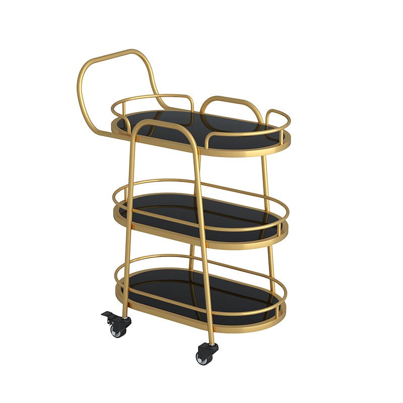 Contemporary Metal Prep Table 33.46"H Rolling Prep Table for Dining Room Black-Gold Glass Clearhalo 'furn' 'furn_kitchen_islands_carts' 'Furniture' 'Kitchen & Dining Furniture' 'Kitchen Islands & Carts' 'kitchen_islands_carts' 5722125