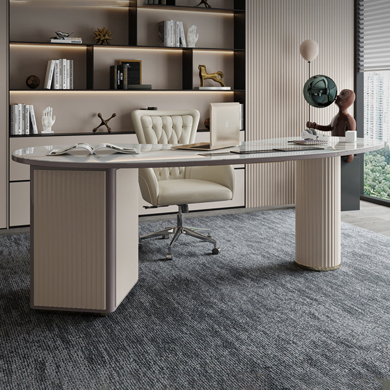 Home Glam Style Writing Desk Pedestal Office Desk with 3 Drawers Clearhalo 'furn' 'furn_office_desk' 'Furniture' 'Office Desks' 'Office Furniture' 'office_desk' 5722349