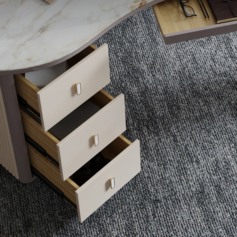 Home Glam Style Writing Desk Pedestal Office Desk with 3 Drawers Clearhalo 'furn' 'furn_office_desk' 'Furniture' 'Office Desks' 'Office Furniture' 'office_desk' 5722352