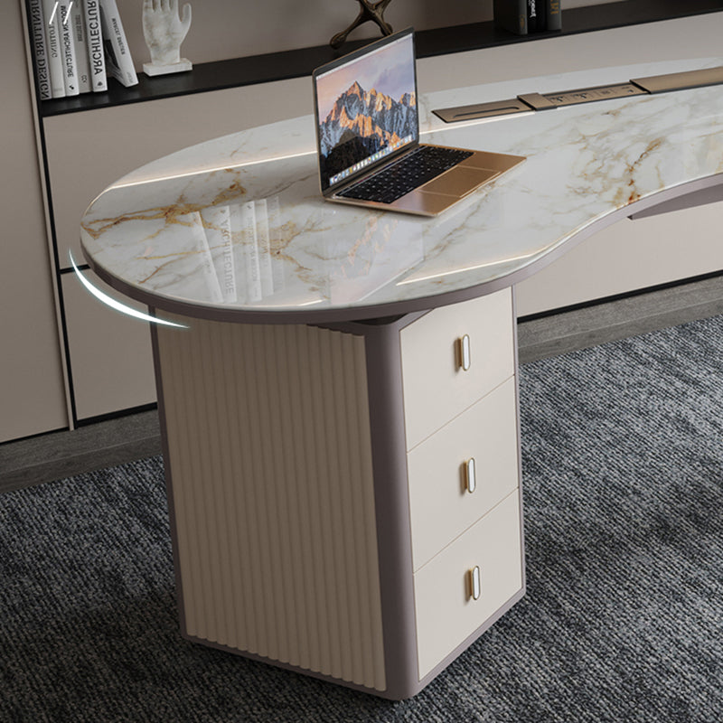 Home Glam Style Writing Desk Pedestal Office Desk with 3 Drawers Clearhalo 'furn' 'furn_office_desk' 'Furniture' 'Office Desks' 'Office Furniture' 'office_desk' 5722353