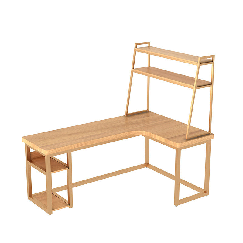 Escritorio de oficina contemporáneo escritorio de escritura de madera sólida en forma de L con estantes