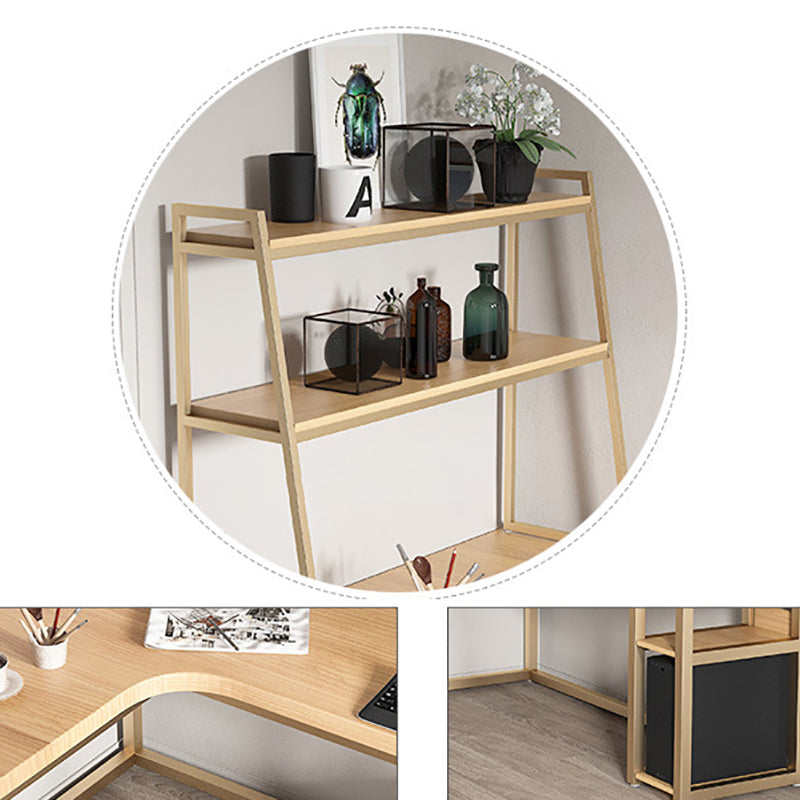 Escritorio de oficina contemporáneo escritorio de escritura de madera sólida en forma de L con estantes