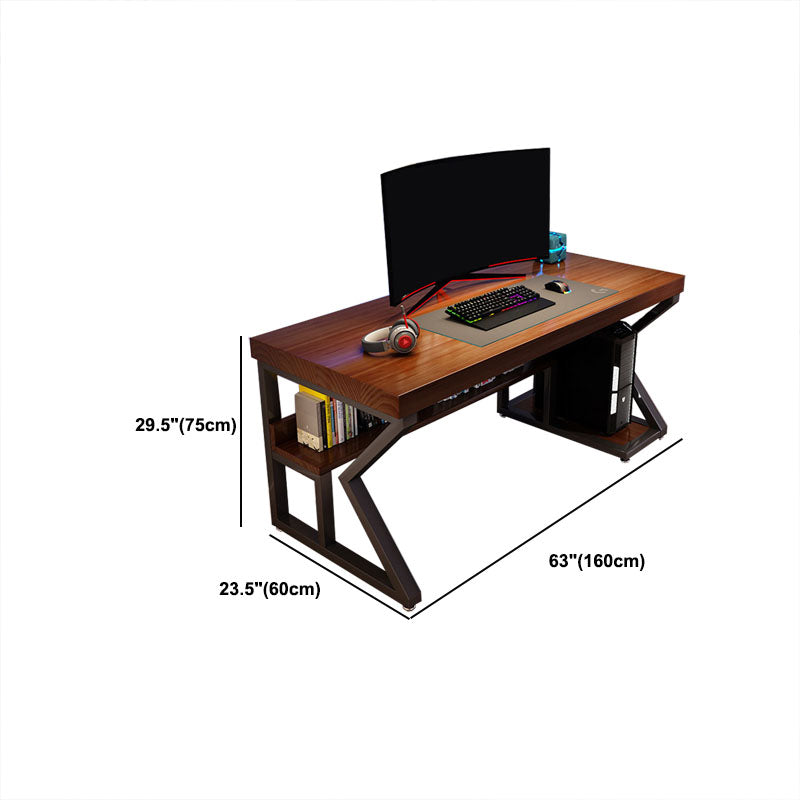 Solid Wood Rectangular Computer Desk Home and Office Brown Desk with Shelf Clearhalo 'furn' 'furn_office_desk' 'Furniture' 'Office Desks' 'Office Furniture' 'office_desk' 5722549