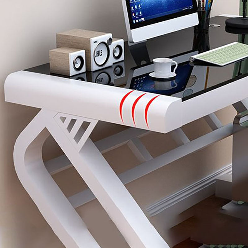 Contemporary Glass Office Desk Rectangular Gaming Desk with Metal Legs Clearhalo 'furn' 'furn_office_desk' 'Furniture' 'Office Desks' 'Office Furniture' 'office_desk' 5722567