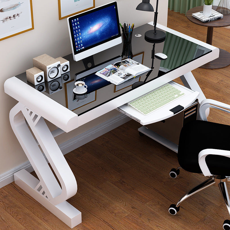 Contemporary Glass Office Desk Rectangular Gaming Desk with Metal Legs Black-White Clearhalo 'furn' 'furn_office_desk' 'Furniture' 'Office Desks' 'Office Furniture' 'office_desk' 5722569