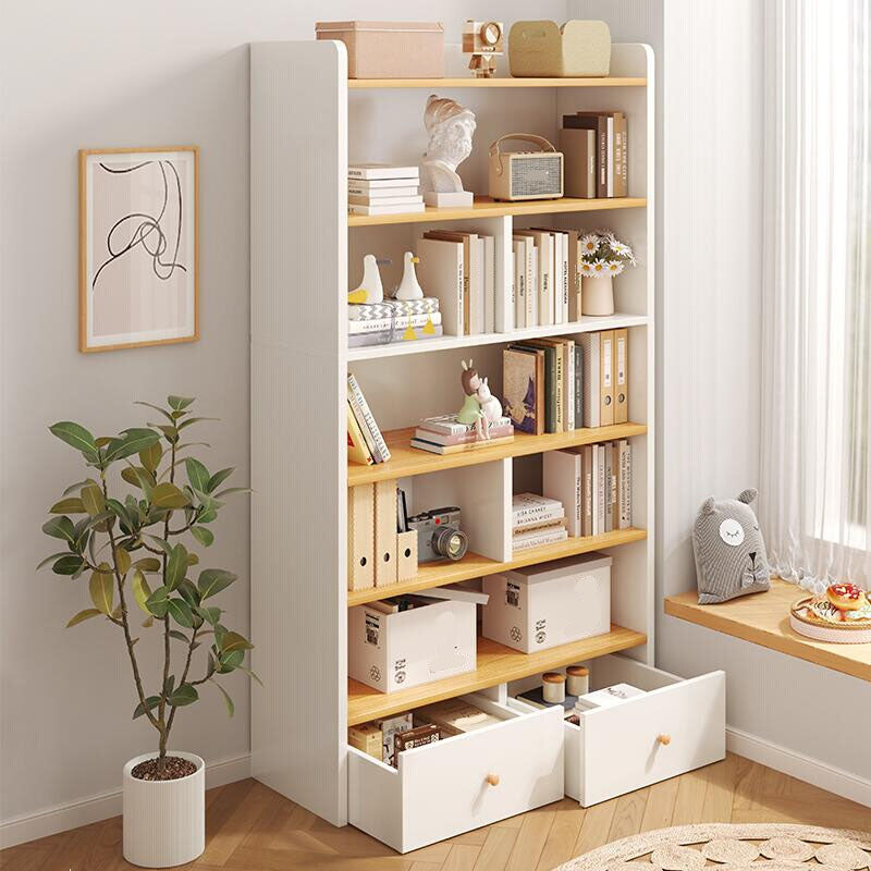 Modern Style Bookcase with Drawer Engineered Wood Shelf for Living Room