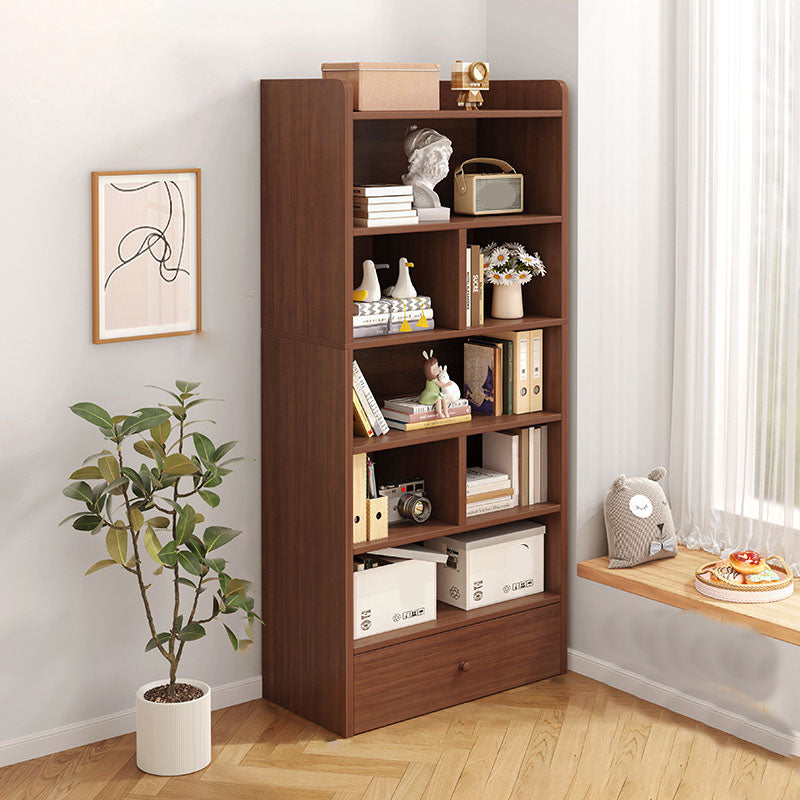 Modern Style Bookcase with Drawer Engineered Wood Shelf for Living Room