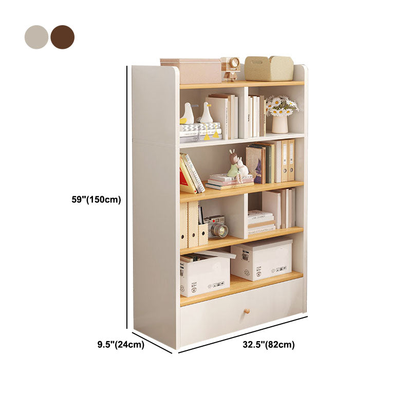 Modern Style Bookcase with Drawer Engineered Wood Shelf for Living Room