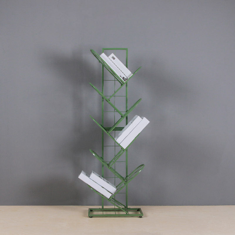 Modern Metal Bookcase Geometric Closed Back Bookshelf in Burnish Light Army Green Clearhalo 'Bookcases' 'furn' 'furn_bookcases' 'Furniture' 'Office Furniture' 5723381