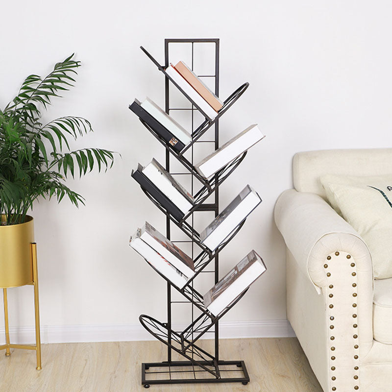 Modern Metal Bookcase Geometric Closed Back Bookshelf in Burnish Matte Black Clearhalo 'Bookcases' 'furn' 'furn_bookcases' 'Furniture' 'Office Furniture' 5723385