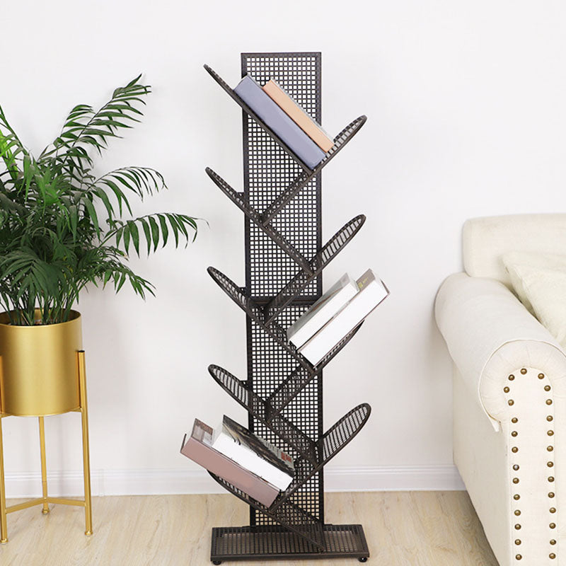 Modern Metal Bookcase Geometric Closed Back Bookshelf in Burnish Textured Black Clearhalo 'Bookcases' 'furn' 'furn_bookcases' 'Furniture' 'Office Furniture' 5723386