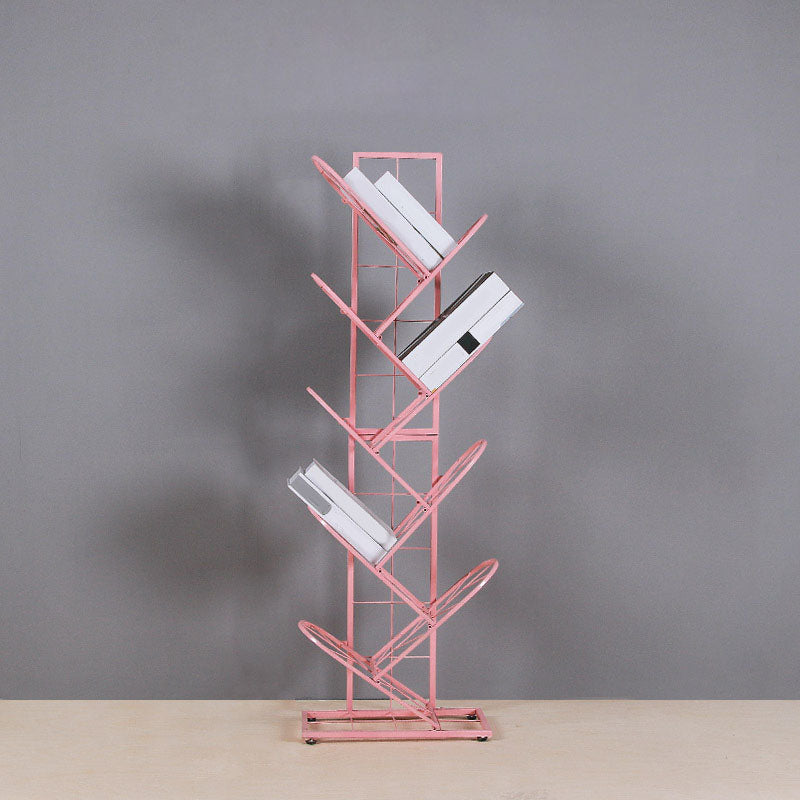 Modern Metal Bookcase Geometric Closed Back Bookshelf in Burnish Light Pink Clearhalo 'Bookcases' 'furn' 'furn_bookcases' 'Furniture' 'Office Furniture' 5723389