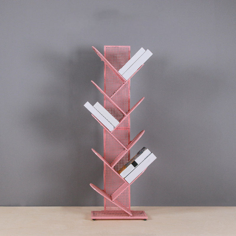 Modern Metal Bookcase Geometric Closed Back Bookshelf in Burnish Pinkish Red Clearhalo 'Bookcases' 'furn' 'furn_bookcases' 'Furniture' 'Office Furniture' 5723390