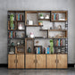 Modern Metal Bookcase Black Geometric Open Shelf Bookshelf with Doors