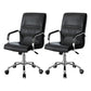 High Back Fixed Arms Chair Leather Black Faux Leather Office Chair