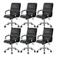 High Back Fixed Arms Chair Leather Black Faux Leather Office Chair