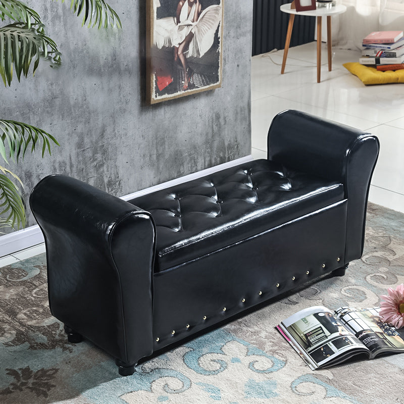 15.7" Wide Mid-Century Modern Entryway and Bedroom Bench Cushioned Bench Black Clearhalo 'Benches' 'Chairs & Seating' 'furn' 'furn_benches' 'Furniture' 'Living Room Furniture' 5724031